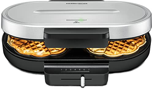ROMMELSBACHER Waffel Automat WA 1250, für 2 Herzwaffeln, je 16 cm, Ø Antihaftbeschichtung, Backampel, stufenlos regelbar, 1250 Watt, schwarz/silber