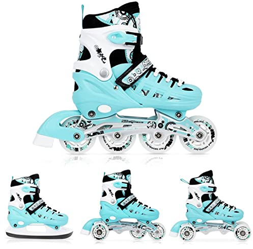 Nils Extreme Inline Skates 4in1 - Schlittschuhe Kinder - Inliner für Kinder und Erwachsene - ACEB7-Lager - Eislaufschuhe Kinder Verstellbare - Blau - 31-34 - NH10905