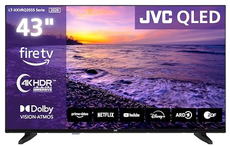 JVC LT-43VRQ3555 QLED Fernseher 43 Zoll Fire TV 4K UHD Auflösung Smart TV | Dolby Vision HDR | Dolby Atmos | Alexa Sprachsteuerung | Apple AirPlay | 3x HDMI, 2x USB | Triple-Tuner DVB-C/-S2/-T2 | 2026