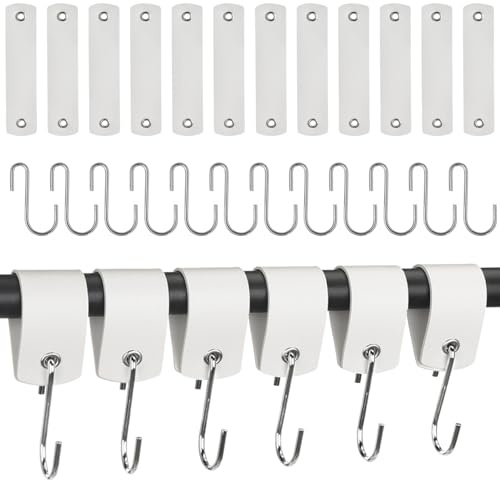 GGXZHT Kleiderhaken Garderoben,12 StückS Haken mit Lederschlaufe weiß | 13.*3cm Haken zum EinhängenMetall,für GarderobeKüche kleiderstange Badezimmer Camping