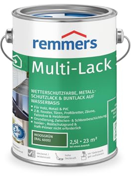Remmers Multi-Lack 3in1 moosgrün (RAL 6005), 2,5 Liter, Lackfarbe für Holz, Metall, PVC, innen und außen, 3 Produkte in einem