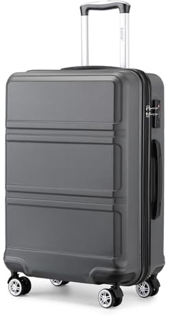 KONO Trolley Koffer Mittelgroß Leicht Hartschalenkoffer Reisekoffer mit 4 Rollen und TSA Schloss, 65x44x25.5cm, 61Liter, Zwillingsrollen Rollkoffer, ABS+PC Hartschale (Grau, L)