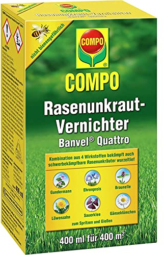 COMPO Rasenunkraut-Vernichter Banvel Quattro, Bekämpfung von schwerbekämpfbaren Unkräutern im Rasen, Konzentrat, 400 ml (400 m²)