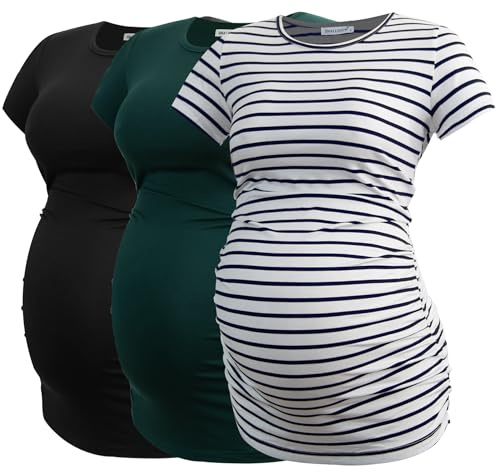 Smallshow Damen Umstandsmode Tops Seitlich Geraffte Schwangerschafts Umstandstop 3er Pack