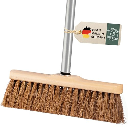 Kokosbesen mit Stiel, Besen Kokos, Zimmerbesen, Kehrbesen mit Teleskopstiel | Saalbesen, Straßenbesen mit Kokosborsten, Naturfaser