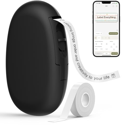 SUPVAN E10 Etikettendrucker mit wasserdichte Etiketten selbstklebend (15 mm x 6 m), tragbares Etikettiergerät Bluetooth geeignet für das Home-School-Büro, schwarz
