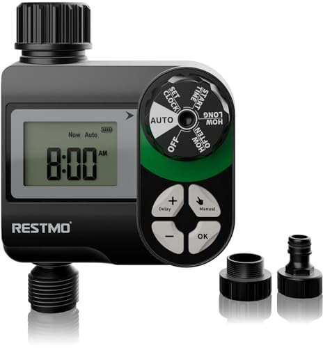 RESTMO Wasserzeitschaltuhr, programmierbare Bewässerungscomputer, 3 Bewässerungsmodi, Zeitschaltuhr für Außenwasserhahn, Rasen-Bewässerungssystem, Schwarz - Intervallplan - 1 Zone