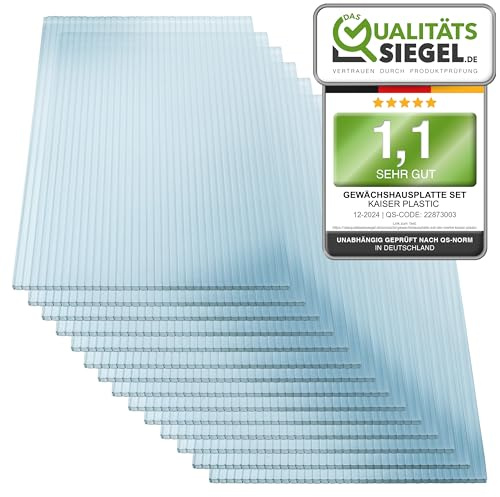KAISER PLASTIC® Xtra Strong | 5er Set Gewächshausplatten | Stärke 4mm | 700 x 1500 mm | Polycarbonat (PC) | 5,25 m2 | Gewicht: 700g/m2 | Hohlkammerplatte - Doppelstegplatte