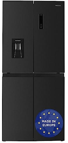 Wiggo WR-MD18DX Amerikan Kühlschrank Höhe 180cm I Gebürstetes Schwarz I 419 l Volumen I Side by side I Türalarm I Gefrierfach & Wasserspender I Display & LED-Beleuchtung