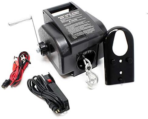 Wiltec Elektrische Seilwinde 12V 280W bis 2721kg, 1,38m/min, Motorwinde 9,2m Stahlseil, Elektroseilwinde mit Haken und Fernbedienung