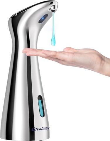 Greatmay Seifenspender Automatisch mit 4 einstellbare Stufen,Elektrischer Flüssigseife seifenspender,IPX6 Wasserdicht Batteriebetriebener desinfektionsspender für Bad,Küche (Silber)