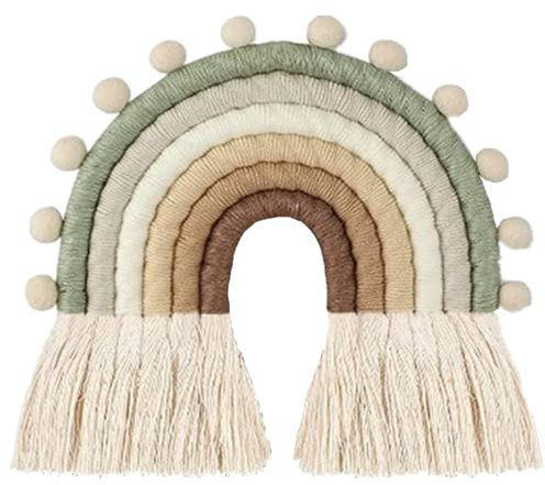 FANXIYA Regenbogen Wandbehang Kinderzimmer Handgewebte Makramee Regenbogen Wanddeko mit Ball Boho für Kinderschlafsaal Deko Bohomian babyzimmer