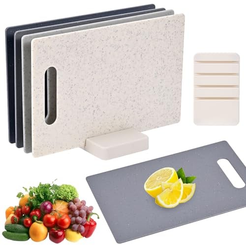 4er-Set Schneidebretter mit Sockel, doppelseitige Kunststoff-Schneidebretter, schneidebrett set, küchenbrett, frühstücksbrettchen set, 28 x 18 cm
