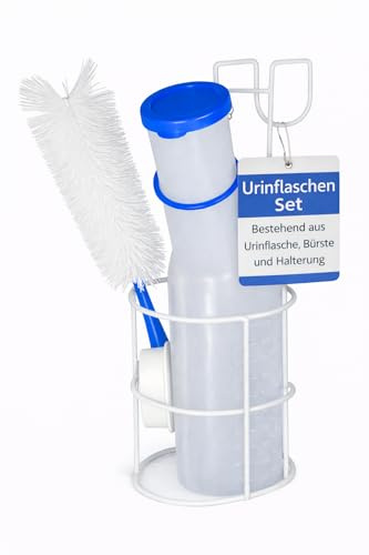 BUXMED Urinflaschen Set für Männer – Urinflasche, mit Halterung & Bürste, Pinkelflasche für Männer, für unterwegs, Inkontinenz Männer, Urinente (Urinflasche, Halterung und Bürste)