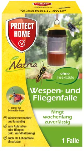 Natria Wespen- und Fliegenfalle zur giftfreien Fliegen- und Wespenbekämpfung,1 Wespenfalle inkl. Wandhalterung 1 Stück