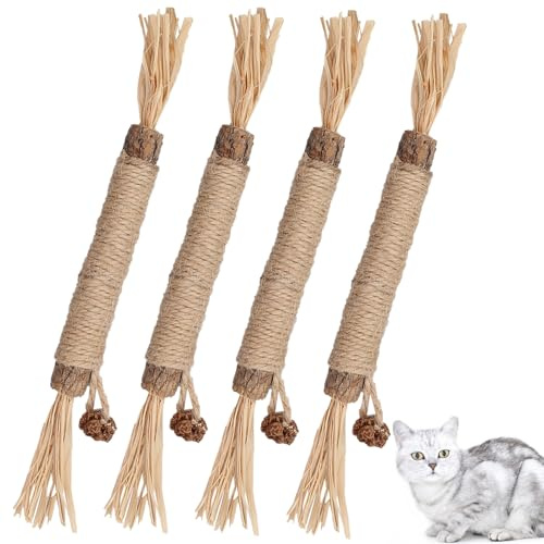 4 Stück Katzensticks, Katzen Zahnpflege, Kausticks für Katzen | Kausticks, Zahnpflege, Katzen Zum Spielen, Kauen und Stress Abbauen, Fühle Dich Ruhig und Entspannt
