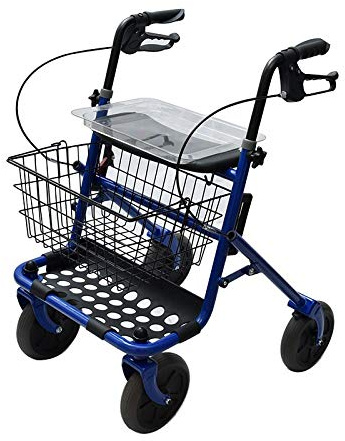 AnteaMED Rollator aus Stahl, klappbar, Blau – Rollator für Senioren mit 4 Rädern, Sitz und Bremsen