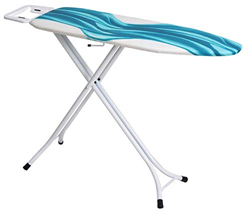 Mabel Home Adjustable Height, Deluxe, 4-Leg, Ironing Board, Extra Cover, Blue/White Patterned