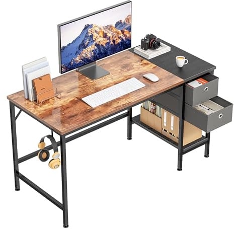HOMIDEC Schreibtisch, Computertisch PC Tisch mit 2 Schubladen, 100x75x50cm | Bürotisch Holz mit Kopfhörer Halter fürs Wohnzimmer, Arbeitszimmer, Schlafzimmer