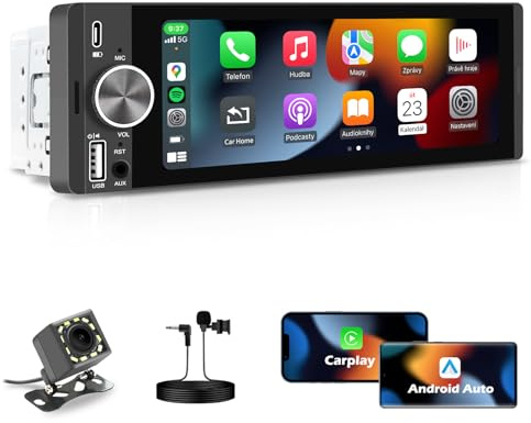 Autoradio mit Bildschirm, Single-DIN, Kabelloses CarPlay und Android Auto | 6,28-Zoll-Touchscreen mit Bluetooth, WLAN, MirrorLink, FM-Radio, Lenkradsteuerung, Equalizer, USB-C-Anschluss, Rückfahrkamera