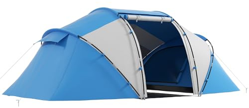 Outsunny Campingzelt für 4-6 Personen leicht, stabil wasserdicht Familienzelt mit Eingang Bodenplane, Zelt mit 2000mm Wassersäule Tunnelzelt Kuppelzelt für Camping Reise Trekking Garten, Blau