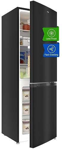 CHIQ Freistehender Kühlschrank mit Gefrierfach 157L (109L/48L) | Auto-Drain, 4-Sterne-Gefrierschrank | 47 cm B | LED Licht, Flexible Anpassung, Türausrichtung Wechselbar | Schwarz Inox