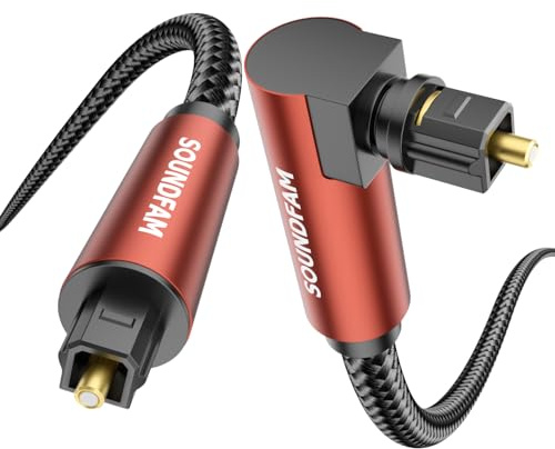 SOUNDFAM 90 Grad Optisches Audiokabel, 360° Drehbares Toslink Kabel, Fiber Optisch Digital Audio Kabel für TV, Soundbar, Heimkino, PS4, Xbox, Blu-ray Player – Rot 2m