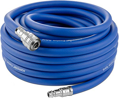 Poppstar Druckluftschlauch 15 m (Hybrid PVC mit Gewebe, Innendurchmesser 9,2mm mit Schnellkupplung & Kupplungsstecker) bis 20 bar, blau