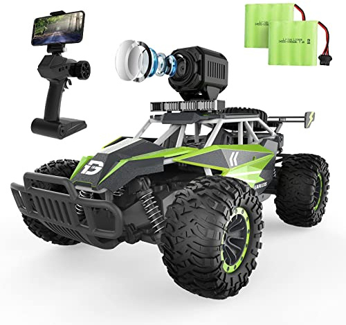 DEERC Ferngesteuertes Auto 1:16 RC Truck mit 1080P Kamera Foto WiFi Übertragung 2.4Ghz 2 Akku 60 Minuten Spielzeit Offroad Truggy für Erwachsene und Kinder