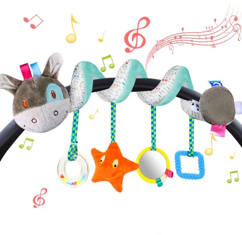 Vicloon Kinderwagen Spielzeug, Activity-Spirale Spielzeug, Hängendes Rasselspielzeug, Autositz-Spielzeug, Kontrast- & Sensorikspielzeug, Neugeborene Geschenk ab 0 Monaten, Esel