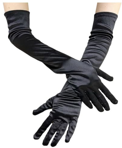 BrightGlow Lang Damen Satin 55cm Classic Elegant Abendhandschuhe 1920er Elastic Satinhandschuhe Opera Party Halloween Karneval Kostüm Opernhandschuhe Braut