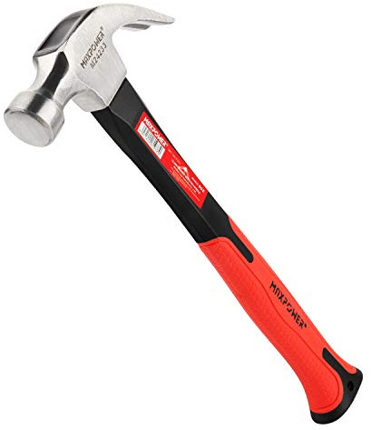 MAXPOWER Klauenhammer (226g Kopfgewicht, 240mm Länge), Zimmermannhammer mit ergonomischem Griff aus poliertem Legierungsstahl und Glasfaser