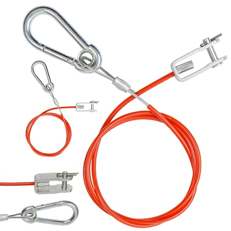 Abreisseil für Anhänger, 2 Sets, 1 Meter x Ø 2,5 mm Stahlseil mit Gabelkopf und Splintbolzen, 250 kg Bruchlast, in Rot, für alle Arten von gebremsten Anhängern und Wohnwagen, ummanteltes Fangseil AHK