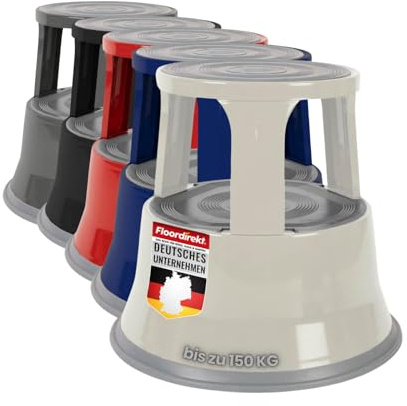 Floordirekt Rollhocker, Tritthocker, Elefantenfuß - Hocker aus Stahl bis 150kg Tragkraft für Büro oder Gewerbe (Lichtgrau, Metall)