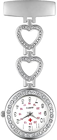 Silverora Krankenschwesteruhr Nurse Watch Liebe Zirkonia Herz Schwesteruhr Quarz Clip-on Taschenuhren für Arzt Medizinische Uhr Sanitäter Geschenk Mehrfarbig