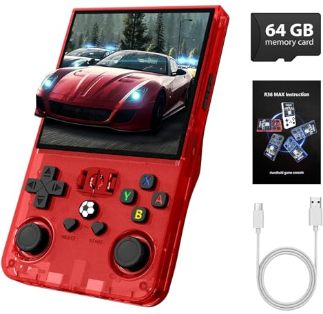 Retro Handheld Game Console R36MAX, Retro Gaming Console with 4.0-in IPS HD Screen, Video Game Consoles with 4000mAh Battery and 30+ Mainstream Emulators, Rot