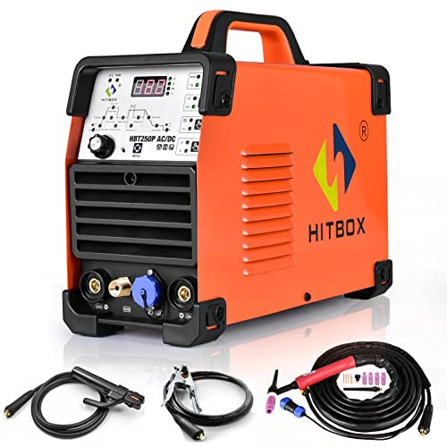 HITBOX 4-in-1 WIG Schweißgerät AC/DC, 200A, Pulsfunktion, IGBT Invertertechnologie, 2T/4T Digitalsteuerung, geeignet für Aluminium, Edelstahl und Stahl, 3 Jahre Garantie (HBT250P)