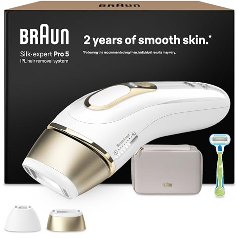 Braun IPL Geräte Haarentfernung Silk·expert Pro 5, PL5152, Weiß/Gold | Alternative Laser Haarentfernung für Zuhause, Dauerhafte Haarentfernung, Inkl. Etui, Gillette Venus Rasierer Und 2 Aufsätze