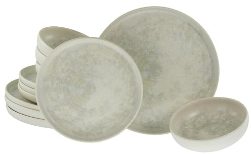 CreaTable, 23714, Serie Uno Athena, 12-teiliges Geschirrset für 4 Personen, Teller Set aus Steinzeug, spülmaschinen- und mikrowellengeeignet, Made in Portugal