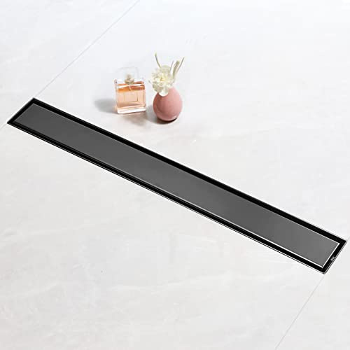 SaniteModar Duschrinne 80cm, Schwarz | Befliesbar Edelstahl Duschrinne mit Siphon Geruchsstop und Haarfilter, Duschablauf Komplettset