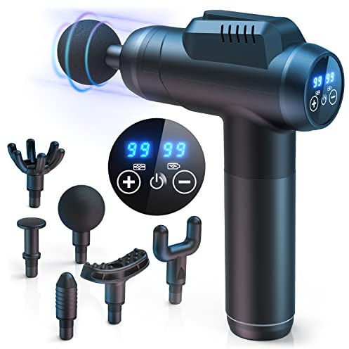 Massagepistole mit 99 Geschwindigkeiten & 6 Köpfen, Leises Muskel Percussion Massagegerät mit LED Anzeige, Für Rücken, Schulter & Körper, Elektrische Massage Gun - Geschenk für Männer/Frauen