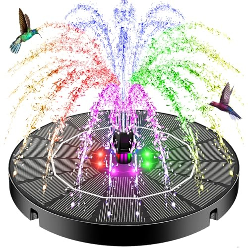 SZMP Solar Springbrunnen 3.5W, Solar Teichpumpe 2026 Upgrade, Eingebaute 2200mAh Batterie, 8 Bunten LED-Leuchten Solarbrunnen mit 8 Düse & 4 Fixer, Solar Schwimmender Fontäne Pumpe für Garten, Teich
