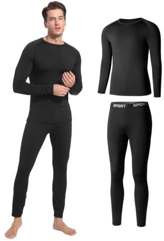 Thermounterwäsche Herren, Skiunterwäsche Set Funktionsunterwäsche Winter | Atmungsaktiv Lange Thermo Ski Unterwäsche Set Thermounterhose Thermounterhemd Männer für Joggen,Fußball,Skifahren,Motorrad
