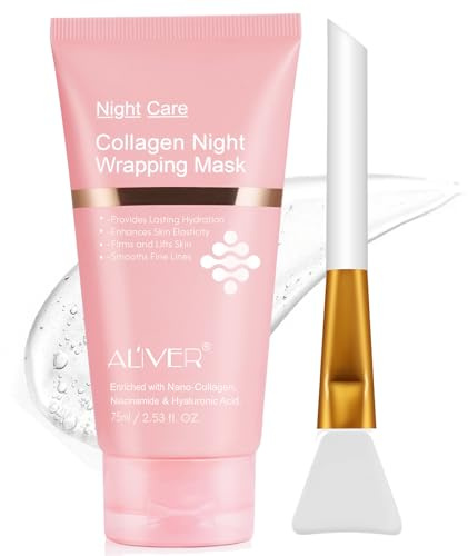 Kollagen Nachtwickelmaske, abziehbare Gesichtsmaske mit Gelpinsel, Gelmasken für professionelle koreanische Hautpflege, Elastizität & Hydratation Pflege über Nacht Kollagenmaske für Frauen