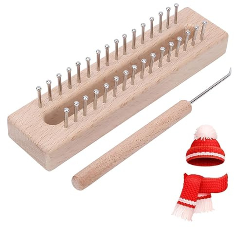 Holz-Strickrahmen, mit Ellbogen-Häkelnadel, rechteckiges Handwebmaschinen-Strickbrett, 32 Stifte zum Basteln von Schals, Pullovern, Schals und Mützen