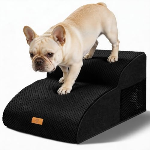 Thihome Hundetreppe 2 Stufen Verlängert - wasserdichte Haustiertreppe - rutschfeste Katzentreppe - Waschbarer Bezug - Gelenkschonend mit Netztasche für Kleine Hunde & Katzen