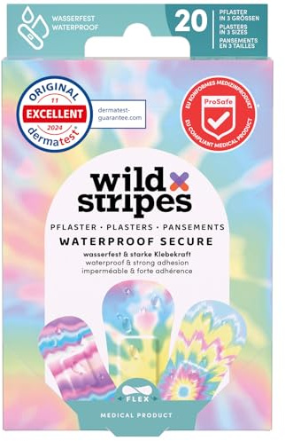 Wild Stripes Pflaster Set Waterproof Rainbow – Fingerpflaster & Wundpflaster 100% Wasserdicht & Hautfreundlich – Extra Starker Halt – Bunte Pflaster Regenbogen (20 Stk)