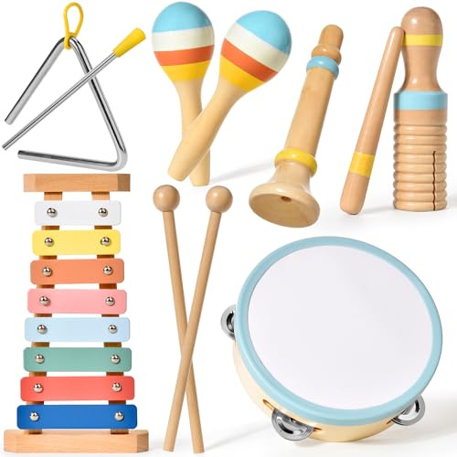 Tokiyis Musikinstrumente für Kinder Kinderspielzeug ab 1 Jahre Holzspielzeug Baby Schlagzeug Kinder Trommel Percussion Instrumente Musikinstrumente Baby Weihnachts- und Ostergeschenk für 2 3 4 5 Jahre