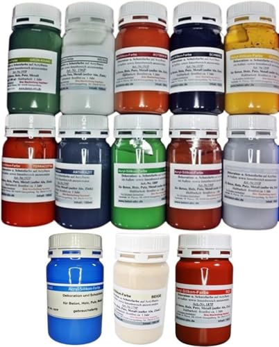Betonfarben - 13 Farbtöne je 100ml - für innen und außen, Acrylsilikon Farben