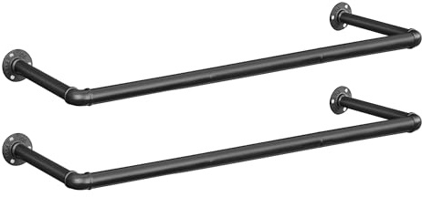 SONGMICS Kleiderstangen für die Wand 2er Set, Garderobenstangen, Wandmontage, platzsparend, 92 x 30 x 7,5 cm, einfache Montage, Industrie-Design, für kleine Wohnungen, schwarz HSR67BK02